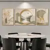 Suprimento Direto da Amazon Minimalista Moderno Bege Cinza Folha de Ouro Sala de Estar Arte de Parede Emoldurada Filme de Cristal Liga de Alumínio Pintura Decorativa
