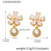 Rueda de la Fortuna Chapado en Oro Real Circonita Flor de Cinco Pétalos Gota de Agua Pendientes Nicho Elegantes Simples Completamente Diamantados Lujo Accesible Pendientes de Moda