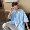 Camisa de cor sólida masculina verão fino estilo coreano moda estilo universitário bonito ferramental camisa estilo hong kong all-match solto jaqueta