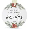 Colgante Redondo de Madera Nuevo para Navidad Transfronterizo con Fotos 2025 Decoraciones Colgantes para Árbol de Navidad de Recién Casados