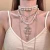 Collar Choker de Cruz Personalizado Europeo y Americano Estilo Dulce Oscuro Cool Sexy Borla Multicapa Largo Colgante Cuello Cadena Clavícula para Mujeres