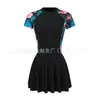 Maiô Feminino Peça Única, Emagrecedor, Esconde Barriga, Conservador, Novo Estilo Popular, Saia-Estilo Ajustada para Adultos, Slim Fit, Manga Curta, Secagem Rápida