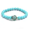 Pulsera de Tortuga con Perlas Redondas de Piedra Natural de 8 mm, Ojo de Tigre, Turquesa, Piedra Volcánica, Pulsera Elástica Personalizada de Moda
