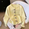 Estilo Coreano Estilo Chanel Botón de Lazo Diseño Suéter Cardigan Suave Cera Otoño e Invierno Nueva Era Reductor de Edad Manga Larga Cuello Redondo Top