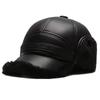 Chapéu Novo Chapéu de Algodão de Inverno Masculino Boné com Aba Preto Proteção para os Ouvidos Meia-Idade e Idoso Pai Espessado Quente Boné de Beisebol Transfronteiriço