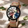 Popular Transfronterizo para Mujer Casual Correa de Cuero con Textura de Madera Esfera Digital Grande Reloj Rayado Retro Reloj para Estudiantes para Mujer