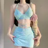 Bikini sexy de cordones estilo puro deseo, push-up para busto pequeño, conjunto de tres piezas, color liso, traje de baño para mujer de vacaciones