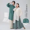 Nuevo Conjunto de Camisa Larga Unisex Estilo Chino para Danza Moderna con Borlas y Cordones, Top Zen de Meditación Estilo Chino Tradicional
