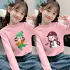 Camiseta Base de Doble Cara de Terciopelo para Niñas con Estampado Otoñal e Invernal, Camiseta de Manga Larga Gruesa Cepillada para Niños, Top de Media Cuello Alto