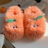 Chinelos de Casa Femininos de Inverno Estilo Coreano Fofos Laranja Pequeno Pelúcia Quente Solado Macio Bico Fechado Simples Algodão Estilo Coreano