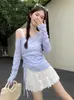 [Em estoque de fábrica] Conjunto Doce Calça com Cordão Camiseta de Manga Longa Camisola de Renda Feminina Conjunto de Duas Peças