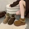 Nuevas botas cortas estilo coreano con tapa abatible 2026 para mujeres menudas, de suela gruesa, cálidas, botas de moda otoño/invierno, botas Martin, suela de plataforma