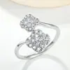 Anillo de Plata S925 con Moissanita de Trébol de Cuatro Hojas y Flor Doble Incrustada para Mujer Suministro Directo de Fábrica Joyería de Lujo Ligero