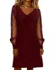 Vestido de lentejuelas estrelladas transfronterizo europeo y americano nuevo para primavera y verano para mujer, con cuello en V, de malla, manga larga, brillante, para fiesta