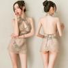 Paja niña sexy lencería pijama encaje abertura malla damas clásico bordado traje cheongsam 1042