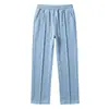 Pantalones Largos Casuales de Jacquard a Cuadros Transpirables de Color Sólido con Cordón de Pierna Recta para Hombre, de Peso Pesado, Sueltos, de Cruzado Europeo y Americano
