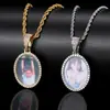 Joyería Hip-Hop Europea y Americana Colgante Ovalado de Memoria con Foto Marca de Moda Personalizado Circonita Micro-Pavimentada Collar Colgante Marco de Foto para Hombre