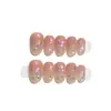 Manicura TaiwuFlor de Cerezo Rosa Melocotón Transparente Nude con Diseño de Flor de Cerezo Iridiscente, Fresca y Sencilla, Uñas Portátiles Hechas a Mano para el Día a Día
