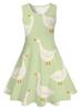 Vestido Casual de Verão Europeu e Americano com Estampa Digital 3D para Meninas, Gola Redonda, Sem Mangas, Desenho de Cisne Branco, Vestido Elegante de Princesa