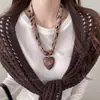 Estilo Étnico Bohemio Pañuelo de Seda Cajú Tela Collar de Cuentas de Madera Cadena Larga para Suéter de Mujer Accesorios Halter Collar de Cuello