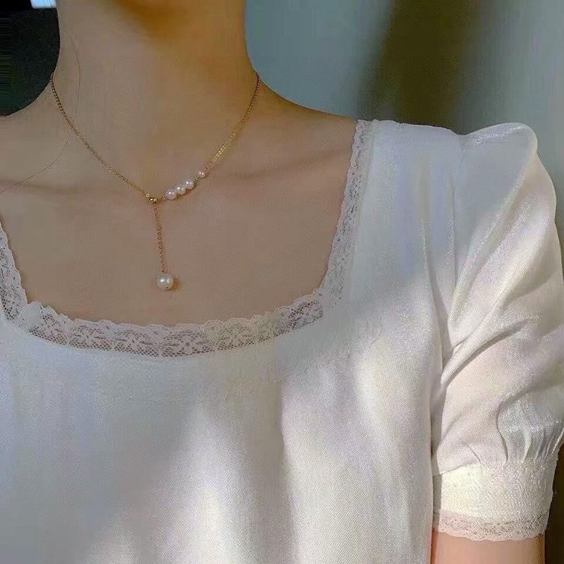 天然大小淡水珍珠锁骨链女简约可调节Y字项链女小众