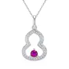 Plata S925 Nuevo Estilo Chino Colgante de Calabaza Rubí Collar Diseño Hueco Lujo Ligero Gama Alta Versátil Estilo Nacional Fábrica Venta al por Mayor