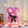 Urso de Flor de Espuma 25cm Urso Rosa com Luz Caixa de Presente de PVC Presente de Dia dos Namorados Moderno Simples Puramente Feito à Mão