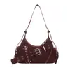 Bolso de Hombro Único para Mujer Estilo Retro Nuevo Bolso de Motocicleta Moda Femenina Bolso de Axila con Remaches Chica Dulce Fresca Picante Bolso de Axila de Gran Capacidad