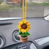 Plantas Pequeñas de Lana Terminadas en Maceta, Flores Artificiales Tejidas a Crochet, Colgantes Decorativos Creativos para Regalo, Lindos Colgantes de Girasol para Coche