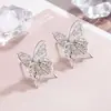 Brincos de Borboleta Vazada Zircônia Super Brilhantes para Mulheres, Design de Nicho, Brincos Únicos, Moda de Alto Padrão, Brincos Exquisitos Estilo Coreano