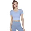 Traje de yoga de dos piezas de verano con tapete para el pecho para mujer, para correr, fitness, entrenamiento, costuras superiores ajustadas, secado rápido, deportivo, manga corta