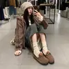 Versão de Pelo Macio~Pão de Soda Impermeável e Resistente a Manchas Laço Sapatos Femininos de Algodão Estilo Birkenstock Botas de Neve Tendência