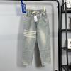 Jeans Casuales Rectos Sueltos de Moda para Hombre con Cuatro Rayas, Nuevo Estilo de Primavera para Estudiantes, Pantalones Acampanados Cortos