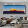 Pintura Decorativa para Sala de Estar con Fondo del Sol Dorado Brillando sobre las Montañas, Pintura Colgante de Pared de Fondo para Sofá Lujosa y Elegante, Paisaje para Oficina