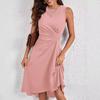 Verano 2025 Europa y América Amazon transfronterizo verano para mujer nueva moda sin mangas color sólido A palabra vestido arrugado