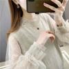 Suéter Largo 2024 Nova Moda Outono Renda Manga Longa Camisa Básica Gola Redonda Top Tricotado Suéter para Mulheres Usarem Fora
