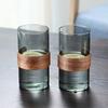 Juego para el Hogar de Vasos de Vidrio Estilo Tarjeta Borosilicato Alto Resistente al Calor Gran Capacidad Anillo de Madera de Gama Alta Taza de Té Antiescaldado