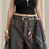 Cinto Estreito Retro com Furo Esculpido Sem Furo para Mulheres Design de Nicho Americano Y2K Cinto para Saia e Jeans