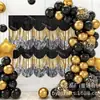 Produto Novo Mais Vendido no Exterior Banner de Seda de Chuva Preto Dourado de Forma Especial Fundo de Seda de Chuva Decoração de Festa de Ano Novo, Formatura, Casamento, Aniversário
