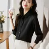 Toma real: Camisa blanca a rayas para mujer 2026 para ir al trabajo, elegante y chic, camisa de manga larga para entrevistas, con una bonita caída
