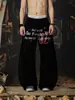 Pantalones deportivos casuales de pierna ancha con cordón, estampado de letras y estilo callejero americano 2026 para hombres y mujeres, de corte holgado