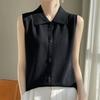 Colete Tricotado com Gola Polo da Moda para Mulheres, Regata Justa em Camadas, Cor Pura, Casual, Sem Mangas, para Usar por Baixo