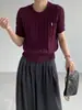 Jiangzuo Retrô Tricô com Tranças Bordado Manga Curta Feminino 26 Outono Emagrecedor Pulôver Curto Tricô 6601