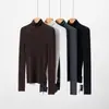 Nuevo suéter de punto fino 100% lana, ajuste ceñido, cuello alto, para mujer, color liso, manga larga, capa base, tejido, elegante, adecuado para ir al trabajo