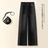 Calça Jeans Wide Leg Preta para Mulheres, Moda Tendência Nova Verão 2026 Calça Reta Versátil com Padrão de Estrelas e Strass