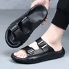Pantuflas de Cuero Genuino de Alta Gama para Hombre, Ropa de Casa Antideslizante de Verano, Sensación Premium, Sandalias de Tira Única, Sandalias de Cuero de Moda para Hombre