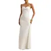 Vestido strapless europeo y americano con bustier retorcido cruzado, volantes laterales y cintas, corte ajustado, bodycon, vestido largo de cola de pez
