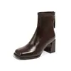 Botas cuadradas de tacón grueso estilo francés para mujer, nuevo modelo de invierno 2026, forradas de felpa, botas versátiles de ajuste ceñido, botines de tacón alto modernos y elegantes