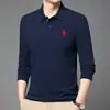 Camisa Polo Paul 100% Algodón con Cuello Solapa y Manga Larga para Hombre Bordada de Color Sólido Negocio Primavera y Otoño Camiseta Base para Hombre