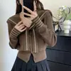 Tejido de cachemira, cuello en V, suéter de punto de manga larga, inspirado en Chanel, de alta gama, gris, cuello azul marino, top estilo chal, conjunto de dos piezas